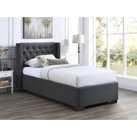 Bett mit Bettkasten + Matratze - 90 x 200 cm - gestepptes Kopfteil - Stoff - Grau - MASSIMO von Vente-unique