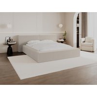 Bett mit Bettkasten - 140 x 190 cm - Cord - Beige + Matratze - TIMANO von PASCAL MORABITO