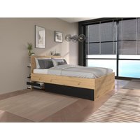Bett mit Bettkasten - 140 x 190 cm - Holzfarben & Schwarz + Matratze - RADANI von Vente-unique