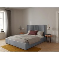 Bett mit Bettkasten 140 x 190 cm mit Kopfteil mit vertikalen Ziernähten + Matratze - Stoff - Grau - SARAH von Kauf-unique