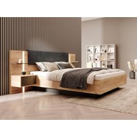 Bett mit Bettkasten mit Nachttischen + Matratze - 160 x 200 cm - Mit LED-Beleuchtung - Holzfarben & Anthrazit - ELYNIA von Kauf-unique