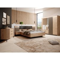 Bett mit Bettkasten - mit Nachttischen & LED-Beleuchtung - 160 x 200 cm - Holzfarben & Schwarz - ARIADA von Kauf-unique