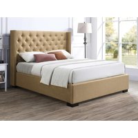 Bett mit Bettkasten mit gestepptem Kopfteil + Matratze - 160 x 200 cm - Stoff - Beige - MASSIMO von Vente-unique