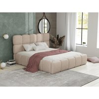 Bett mit Bettkasten & Bettkopfteil + Matratze - Bouclé-Stoff - 140 x 190 cm - Beige - DAMADO von Pascal Morabito von Kauf-unique