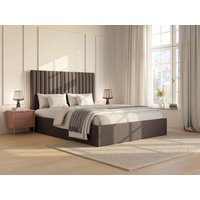 Bett mit Bettkasten - 140 x 190 cm mit Kopfteil mit vertikalen Ziernähten - Cord - Taupe - SARAH von Vente-unique