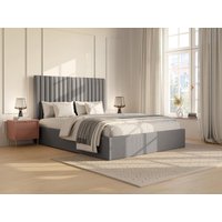 Bett mit Bettkasten - 180 x 200 cm mit Kopfteil mit vertikalen Ziernähten - Cord - Grau - SARAH von Vente-unique