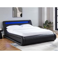 Bett mit Bettkasten & LEDs - 160 x 200 cm - Kunstleder - Schwarz - IRIS von Kauf-unique