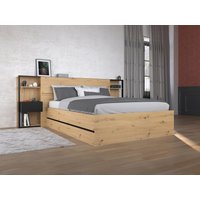 Bett mit Bettkasten und Nachttischen + Matratze - 140 x 190 cm - Holzfarben & Schwarz - LUDARO von Kauf-unique