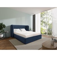 Bett mit Bettkasten & geschwungenem Kopfteil + Matratze - 160 x 200 cm - Mit LED-Beleuchtung - Stoff - Blau - STOKALI von Kauf-unique