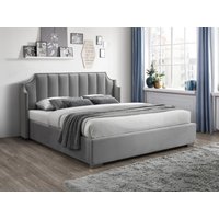 Bett mit Bettkasten & geschwungenem Kopfteil - 140 x 190 cm - Samt - Hellgrau - TEOMIS von Vente-unique
