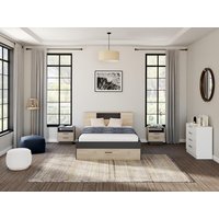 Bett mit Kopfteil, Stauraum & Schubladen + Nachttische - 140 x 190 cm - Holzfarben & Anthrazit - LEANDRE von Kauf-unique