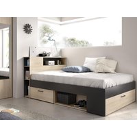 Bett mit Kopfteil, Stauraum & Schubladen - 120 x 190 cm - Holzfarben & Anthrazit - LEANDRE Bett mit Kopfteil, Stauraum & Schubladen - 120 x 190 cm - Holzfarben & Anthrazit - LEANDRE von Vente-unique