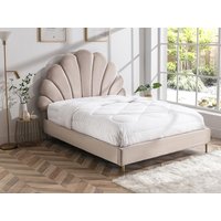 Bett mit Kopfteil in Muschelform - 160 x 200 cm - Samt- Beige - LIVAYA von Kauf-unique
