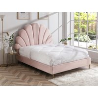 Bett mit Kopfteil in Muschelform - 160 x 200 cm - Samt- Rosa - LIVAYA von Vente-unique