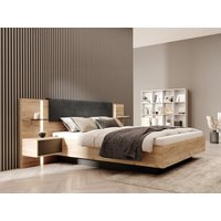 Bett mit Nachttischen + Lattenrost - 160 x 200 cm - Mit LED-Beleuchtung - Holzfarben & Anthrazit - ELYNIA von Kauf-unique