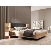 Bett mit Nachttischen + Lattenrost - 160 x 200 cm - Mit LED-Beleuchtung - Holzfarben & Anthrazit - ELYNIA von Vente-unique