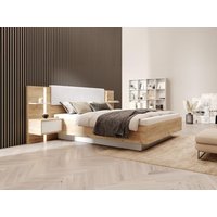 Bett mit Nachttischen + Lattenrost - 160 x 200 cm - Mit LED-Beleuchtung - Holzfarben & Weiß - ELYNIA Bett mit Nachttischen + Lattenrost - 160 x 200 cm - Mit LED-Beleuchtung - Holzfarben & Weiß - ELYNIA von Vente-unique
