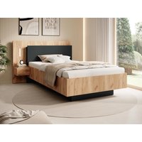 Bett mit Nachttisch - 120 x 200 cm - 1 Schublade - Mit LED-Beleuchtung - Holzfarben & Anthrazit - FRANCOLI von Vente-unique