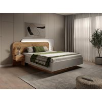 Bett mit Nachttischen 160 x 200 cm - Mit LEDs - Natur und Weiß - DESADO von Kauf-unique