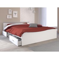 Bett mit Stauraum 140 x 190 cm - 2 Schubladen und 1 Ablagefach - Weiß + Lattenrost + Matratze - PABLO von Vente-unique