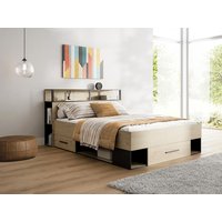 Bett mit Stauraum- 140 x 190 cm - Holzfarben & Schwarz - NOALIA von Kauf-unique