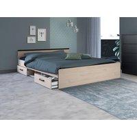 Bett mit Stauraum 160 x 200 cm - 2 Schubladen & 1 Ablagefach - Holzfarben + Lattenrost - PABLO von Kauf-unique