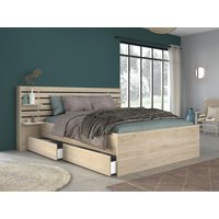Bett mit Stauraum - 160 x 200 cm - Holzfarben + Lattenrost - TENALIA II von Kauf-unique