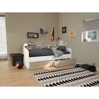 Bett mit Stauraum - 90 x 190/200 cm- Weiß & Holzfarben - PAULETTE von Kauf-unique