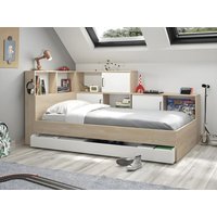 Bett mit Stauraum & Schublade - 90 x 200 cm - Naturfarben & Weiß - ARMAND von Kauf-unique