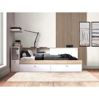 Bett mit Stauraum - 90 x 200 cm - Weiß & Holzfarben + Lattenrost - LIARA von Kauf-unique