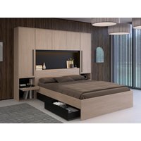 Bett mit Stauraum & LEDs + Lattenrost - 160 x 200 cm - Naturfarben & Schwarz - VELONA von Kauf-unique