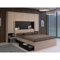 Bett mit Stauraum & LEDs - 160 x 200 cm - Naturfarben & Schwarz - VELONA von Kauf-unique
