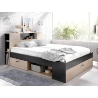 Bett mit Kopfteil, Stauraum & Schubladen + Lattenrost + Matratze - 140 x 190 cm - Naturfarben & Anthrazit - LEANDRE von Vente-unique