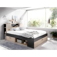 Bett mit Kopfteil, Stauraum & Schubladen + Lattenrost + Matratze - 160 x 200 cm - Naturfarben & Anthrazit - LEANDRE von Vente-unique
