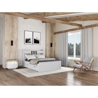 Bett mit Stauraum & Schubladen + Lattenrost - 140 x 190 cm - Kiefer - Weiß - MEDERICK von Kauf-unique