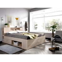 Bett mit Stauraum & Schubladen + Lattenrost - 140 x 190 cm - Naturfarben - LEANDRE von Kauf-unique