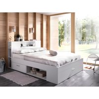 Bett mit Stauraum & Schubladen + Lattenrost - 160 x 200 cm - Weiß - LEANDRE von Kauf-unique