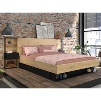 Bett mit intregierten Nachttischen & Stauraum - 160 x 200 cm - Naturfarben & Schwarz - MISTA von Kauf-unique