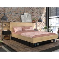 Bett mit intregierten Nachttischen & Stauraum - 160 x 200 cm - Naturfarben & Schwarz - MISTA von Vente-unique
