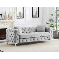 Chesterfield 3-Sitzer-Sofa - Hellgrau - Samt - EDWINA von Kauf-unique