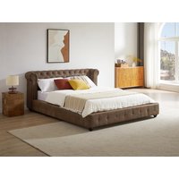 Chesterfield-Bett + Matratze - 160 x 200 cm - Stoff - Vintage-Leder-Optik - Braun - TONGERLA von Vente-unique