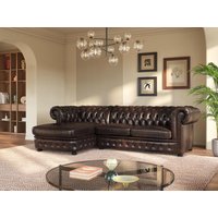 Chesterfield Ecksofa - Ecke Links - Büffelleder - Dunkelbraun - BRENTON von Vente-unique