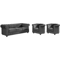 Couchgarnitur 3+1+1 - Samt - Anthrazit - CHESTERFIELD Couchgarnitur 3+1+1 - Samt - Anthrazit - CHESTERFIELD von Vente-unique