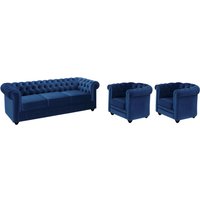 Couchgarnitur 3+1+1 - Samt - Dunkelblau - CHESTERFIELD von Kauf-unique