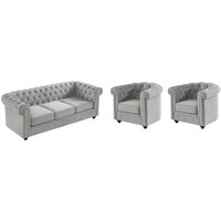 Couchgarnitur 3+1+1 - Samt - Hellgrau - CHESTERFIELD von Vente-unique