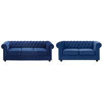 Couchgarnitur 3+2 - Samt - Dunkelblau - CHESTERFIELD von Vente-unique