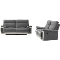 Couchgarnitur mit elektrischer Relaxfunktion 3+2 METTI - Samt - Grau von Kauf-unique