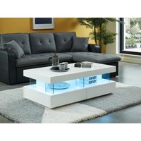 Couchtisch mit 2 Schubladen & 2 Ablagen + LEDs - MDF lackiert - Weiß - FABIO von Vente-unique