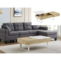 Couchtisch mit höhenverstellbarer Tischplatte & 1 Schublade - MDF & Stahl - Naturfarben & Schwarz - BALUN von Kauf-unique