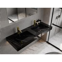 Doppel-Waschbecken hängend - 120,2 x 45,2 x 8 cm - Solid Surface - Schwarz mit Marmor-Optik - TAKOTNA von Shower & Design